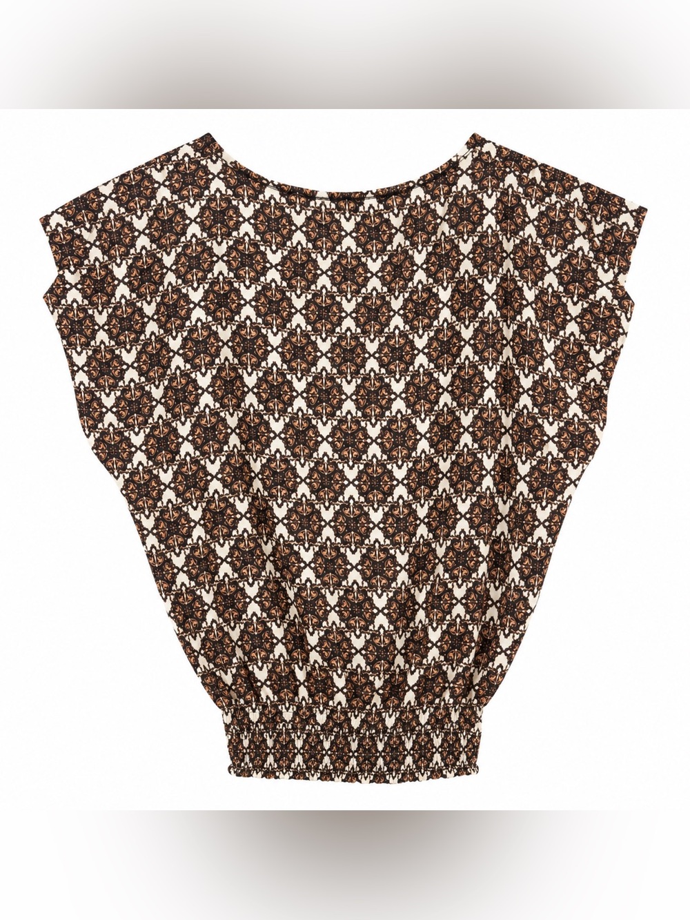 Sofia Made in Italy Leo Wrap Top OneSize Brown Ivory Abstract Print Surplice NWT - Picture 2 of 5
